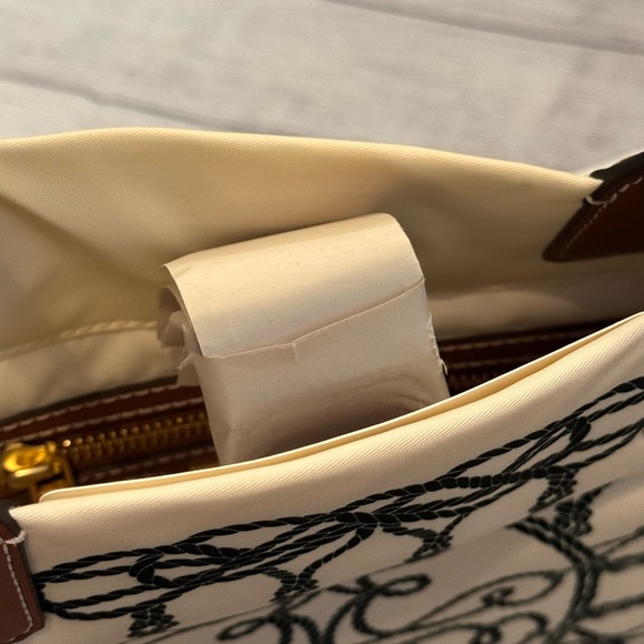 TORY BURCH ELLA SMALL PRINTED TOTE BAG IVORY ABSTRACT ROPE PATTERN - Picture 6 of 13